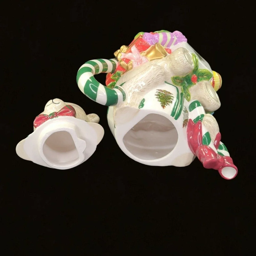Spode Christmas Tree Green Trim Teddy Bear Tea Pot Teapot With Lid Box Holiday